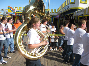 a few rows of a high school marching band