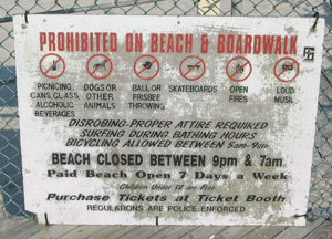 a sign explaining what not to do on the Seaside Heights' beach