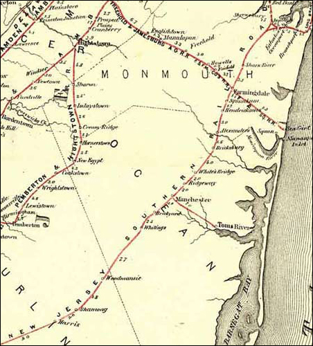 An 1869 map showing the railroad into Toms River