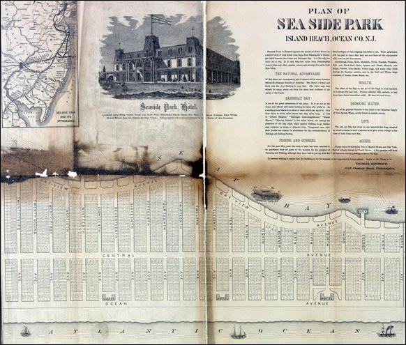 an 1860 advertisement for the Seaside Park hotel and the purchase of land plots
